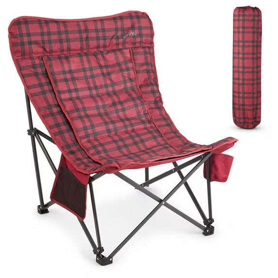 Sunnyfeel Plaid Butterfly Folding Chair,300‑LB Heavy‑Duty Frame,Detachable Neck Pillow, Storage Pockets with Cup Holder,Portable Lounge Chair with Carry Bag for Indoor Outdoor Camping