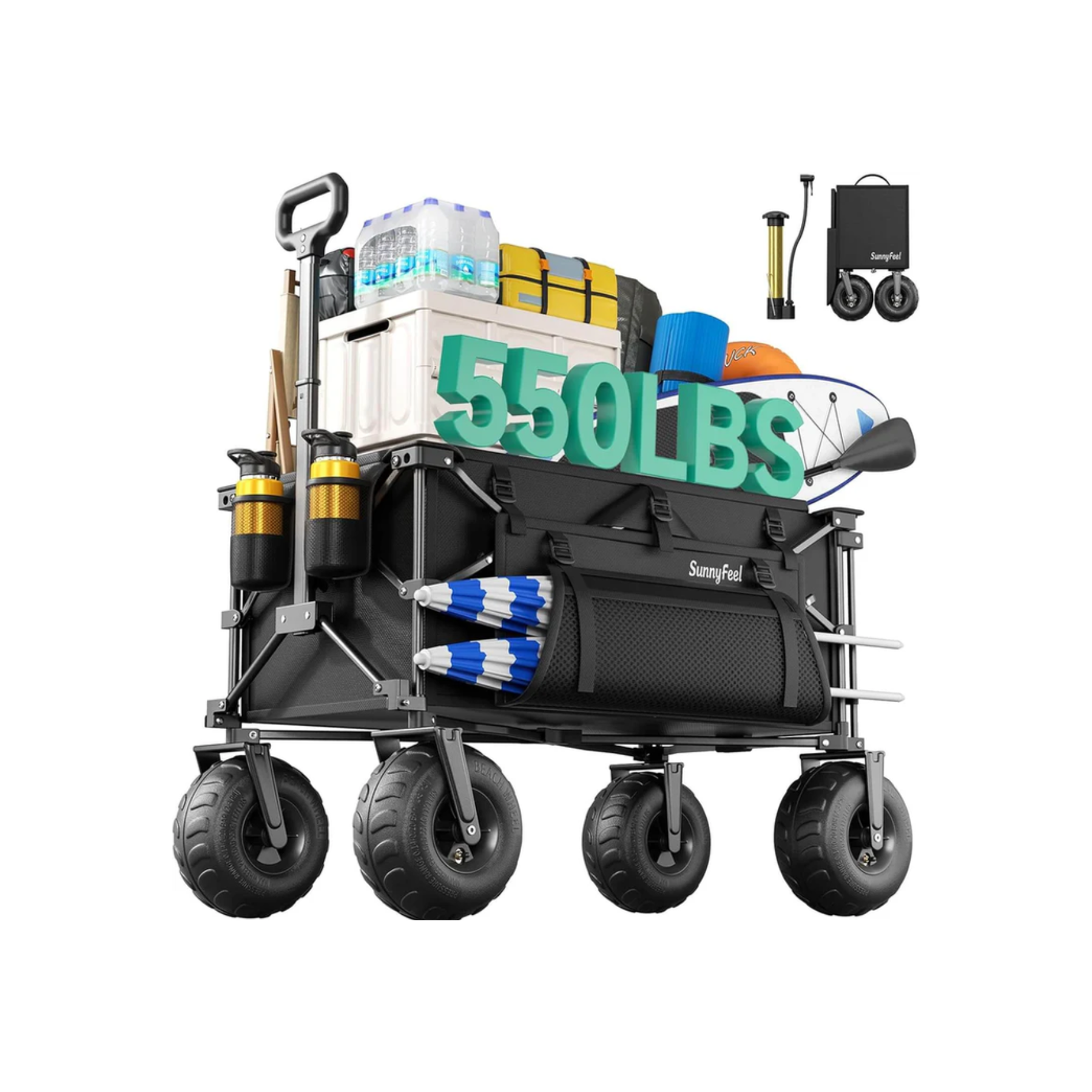 SUNNYFEEL Premium Beach Wagon with Balloon Wheels for Sand