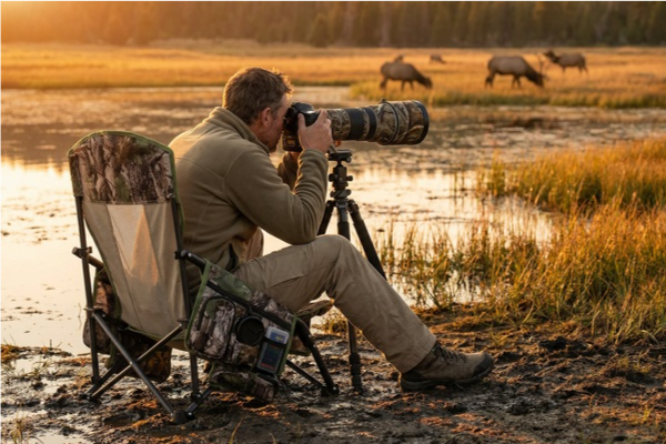 Person taking a photograph of wildlife in a natural setting