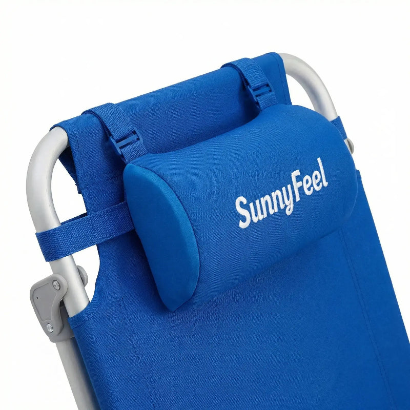 Blue SunnyFeel beach chair with a white background