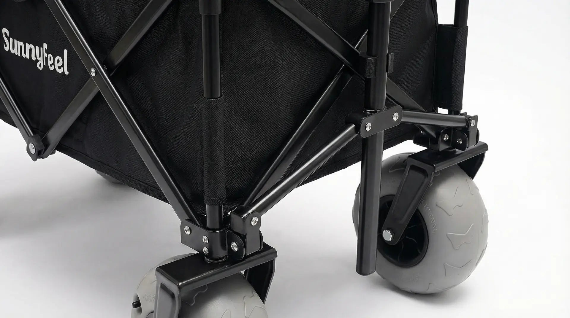 Black folding cart with wheels on a white background