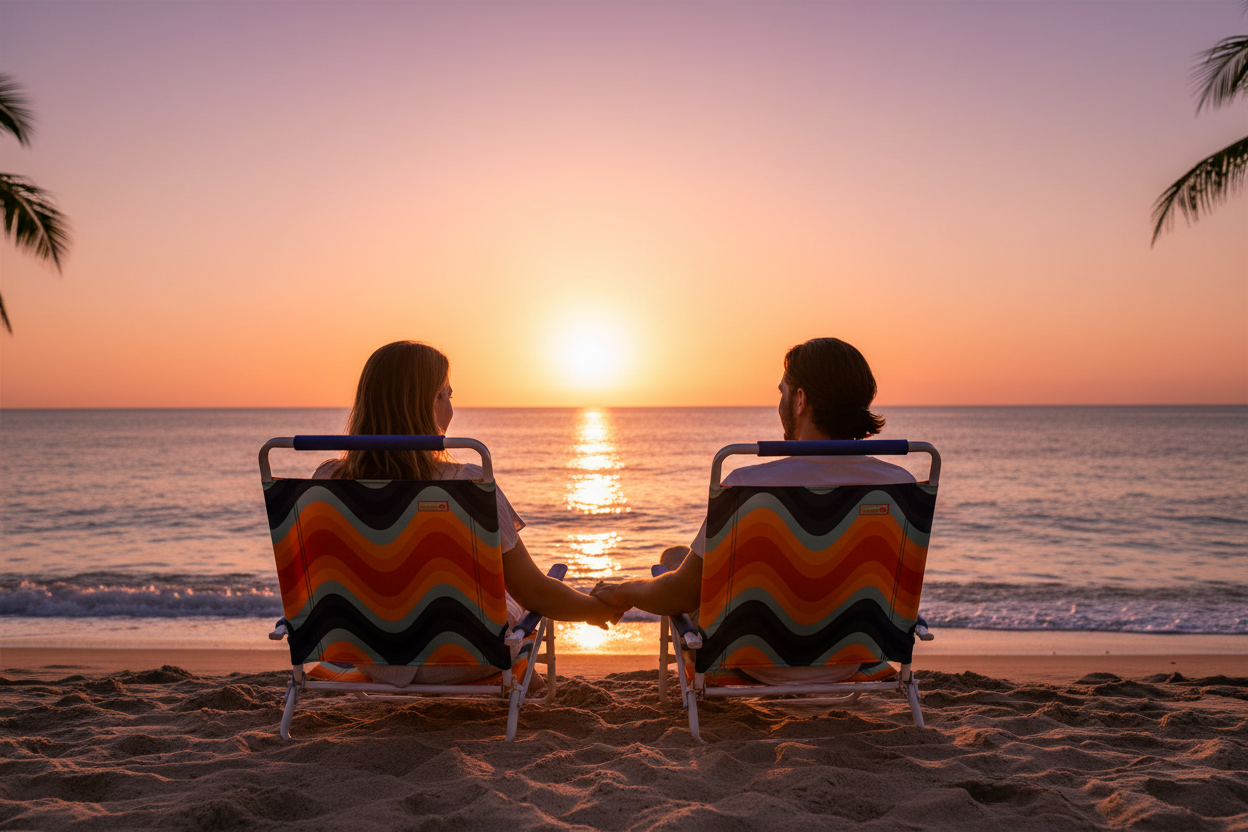 Sunset Couple Beach Chair Scene