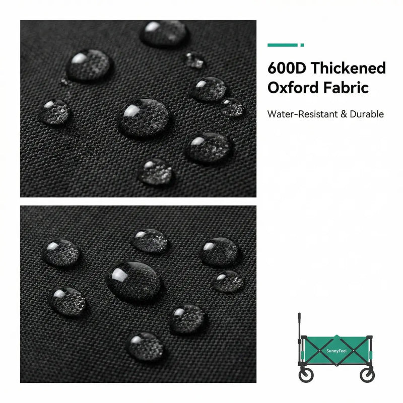 600D thickened oxford fabric with water droplets and text on a white background